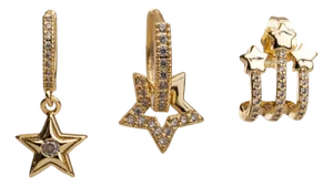 Trio Gold & Diamond Sparkly Star Earrings, 3 Pieces