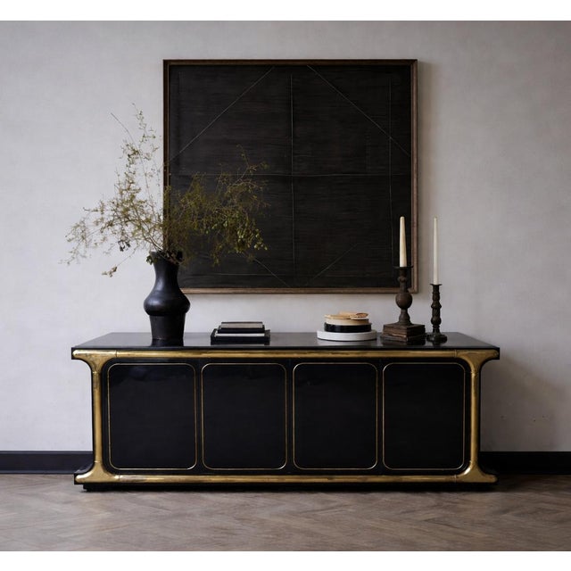 Art Deco Black Lacquer and Brass Sideboard by Mastercraft For Sale - Image 3 of 11