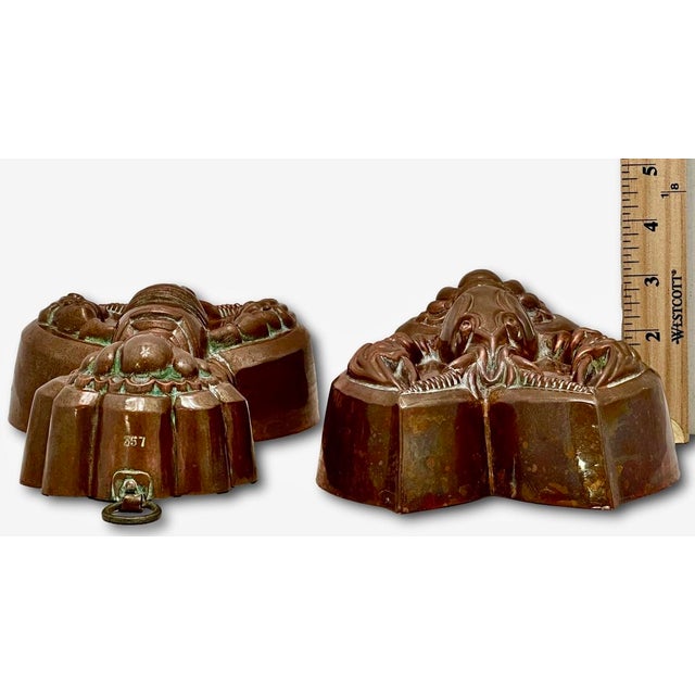 Rare Original Matching Pair of Early 1900s Antique Germany Hand Wrought Solid Copper Lobster Kitchen Molds For Sale - Image 18 of 18