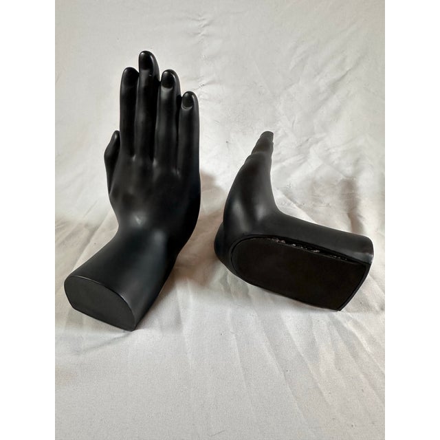 Mid-Century Modern A Pair of Black Ceramic Hands Book Ends For Sale - Image 3 of 7