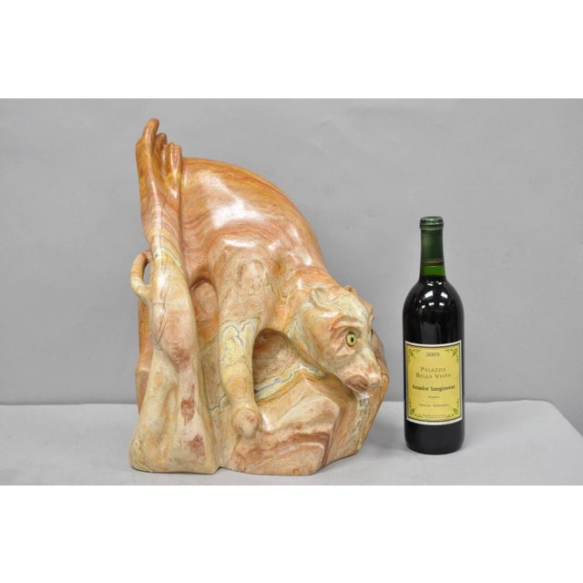 Vintage Seymour L. Shuren Modern Pink Carved Marble Abstract Panther Cat Sculpture. "Seymour L. Shuren was a prominent...