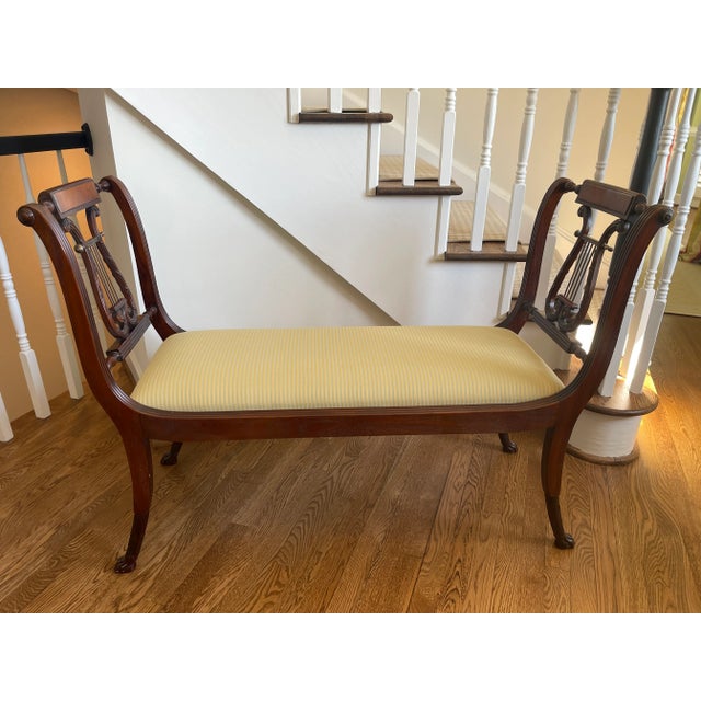1990s Duncan Phyfe Regency Empire Style Hairy Paw Feet Brass Lyre Bench For Sale In Washington DC - Image 6 of 8