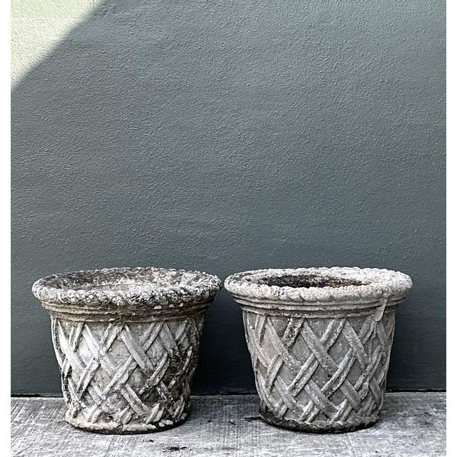 Rustic Vintage Cast Concrete Trellis Planters - A Pair For Sale - Image 3 of 12