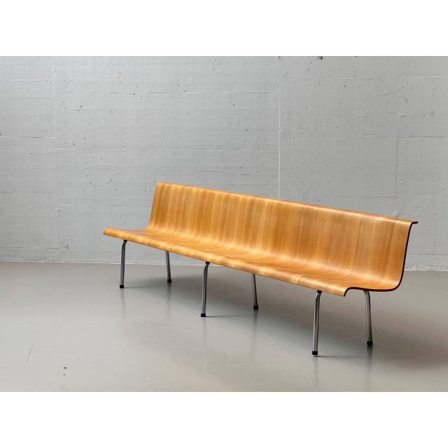 Beige Bench in Laminated Beechwood with Tubular Steel Frame, 1960s For Sale - Image 8 of 18