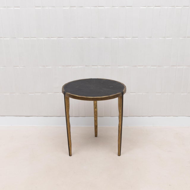 R & Y Augousti Pair of Side Tables in Black Shagreen With Bronze Patina Brass by R&y Augousti For Sale - Image 4 of 9