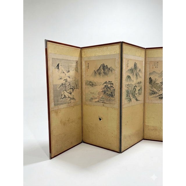 Early 19th Century Enchanting Japanese Byobu Meiji Period Hand Painted Folding Screen Late 19th Century For Sale - Image 5 of 8