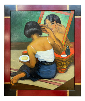 Léa Lafugie, Young Siamese Woman at Her Dressing Table, 1920s-1940s, Oil on Panel