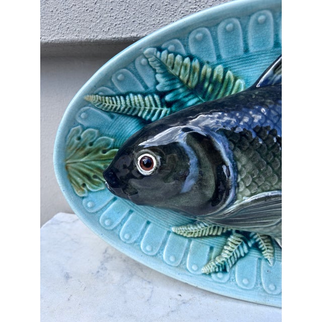 Cabin Large Majolica Palissy Fish Wall Platter Circa 1920 For Sale - Image 3 of 5