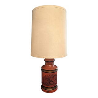 Mid-Century Harvest Motif Red Gold Black Wheat Harvest Table Lamp For Sale