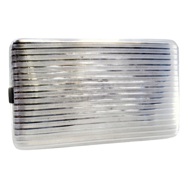 Guilloche Silver Cigarette Case with Bands For Sale