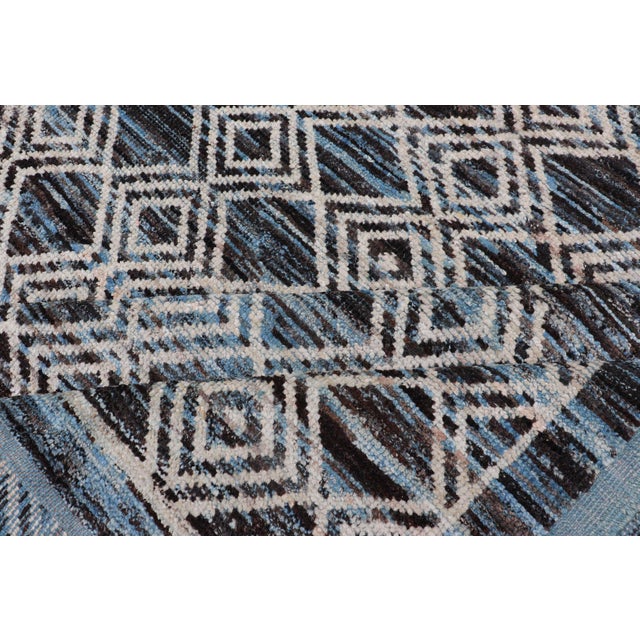 Blue, Charcoal, Gray and Brown Afghan Modern Geometric Design Rug 10'9 X 13'9 For Sale - Image 13 of 14