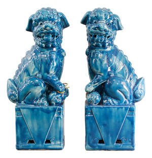 Foo Dog-Shaped Bookends in Turquoise Glazed Ceramic, 1970s, Set of 2