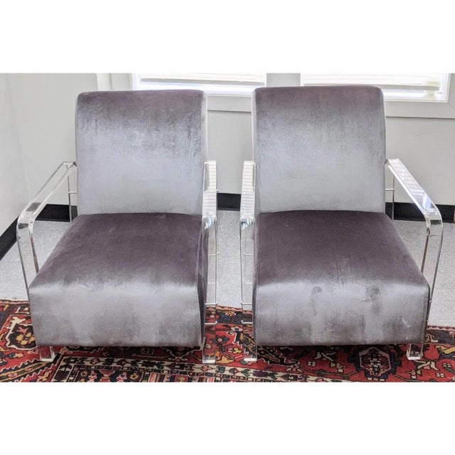 Lucite Velvet Lounge Chairs, a Pair For Sale - Image 9 of 12