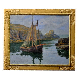 Achille Bron, A Small Boat in a Cove, La Côte Sauvage, 1920s, Oil on Canvas, Framed For Sale