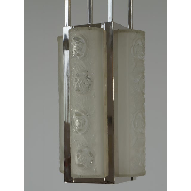 Degue Pair of French Art Deco Nickel Bronze Floral Pendant Lights - 1930s For Sale - Image 11 of 13
