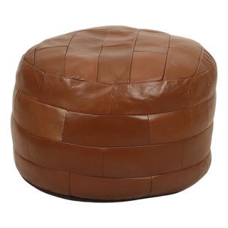 Vintage Round Faux Leather Ottoman, 1970s For Sale
