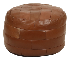 Vintage Round Faux Leather Ottoman, 1970s