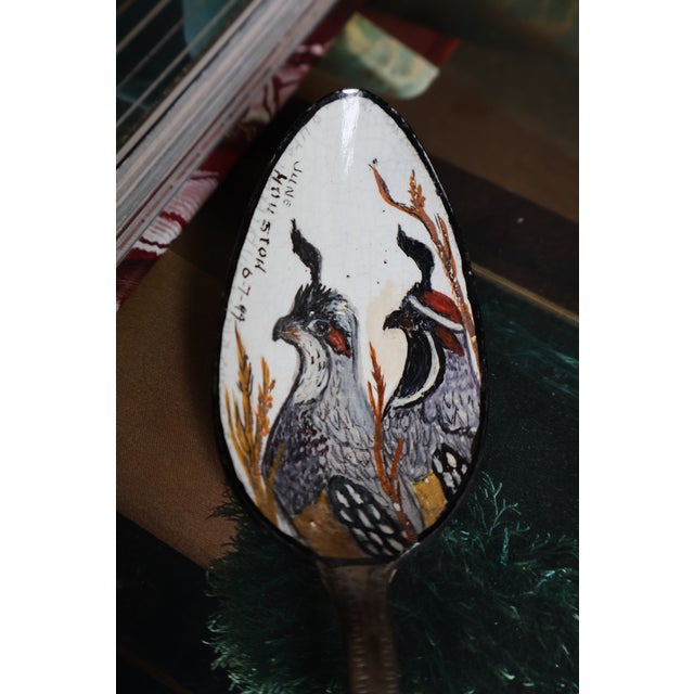 Vintage June Houston Signed Hand-Painted Quail Silverplate Spoon, 1999 For Sale - Image 4 of 14