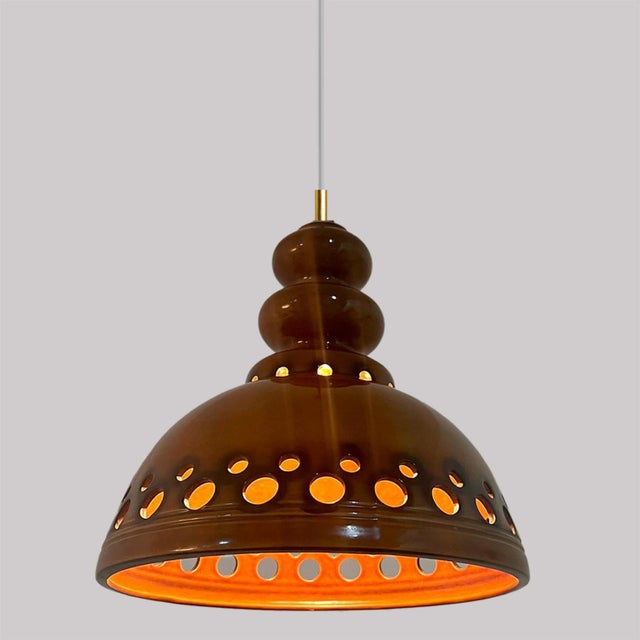 Brown Glazed Ceramic Pendant Lights, Germany, 1970s, Set of 3 For Sale - Image 13 of 15