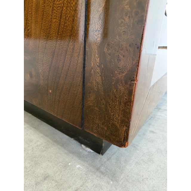 Vintage 1970’s Mastercraft Attributed Burlwood Armoire Cabinet With Etched Brass For Sale - Image 10 of 12
