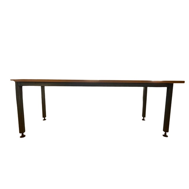 Vermont Farm Table Quad 200 with white oak table top and adjustable matte black raw steel legs. Can be used as a desk or...