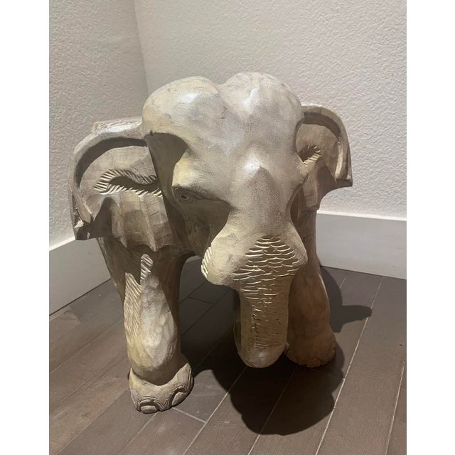 Indian Large Antique Hand-Carved Wood Elephant Stand Side Table For Sale - Image 3 of 10