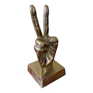 Gold Toned Peace Sign Hand For Sale