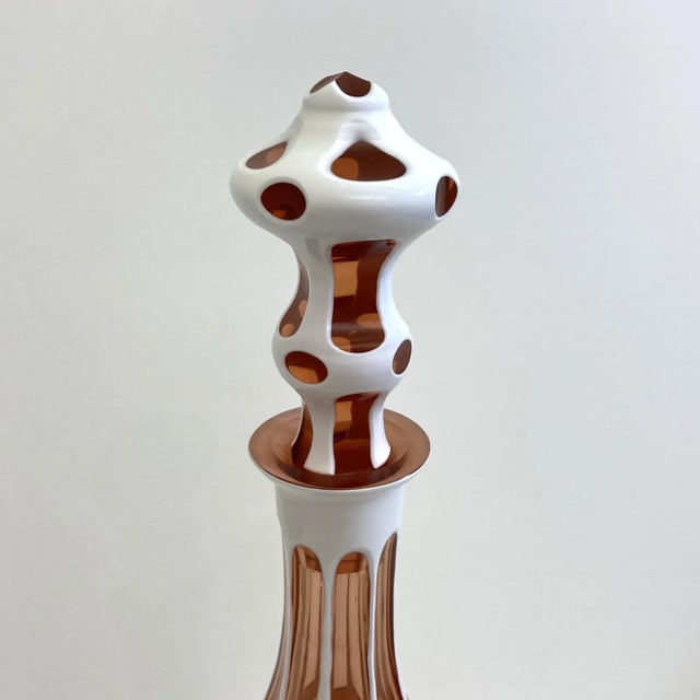 1950s 1950s Czech Bottle Peach Glass With White Overlay For Sale - Image 5 of 6