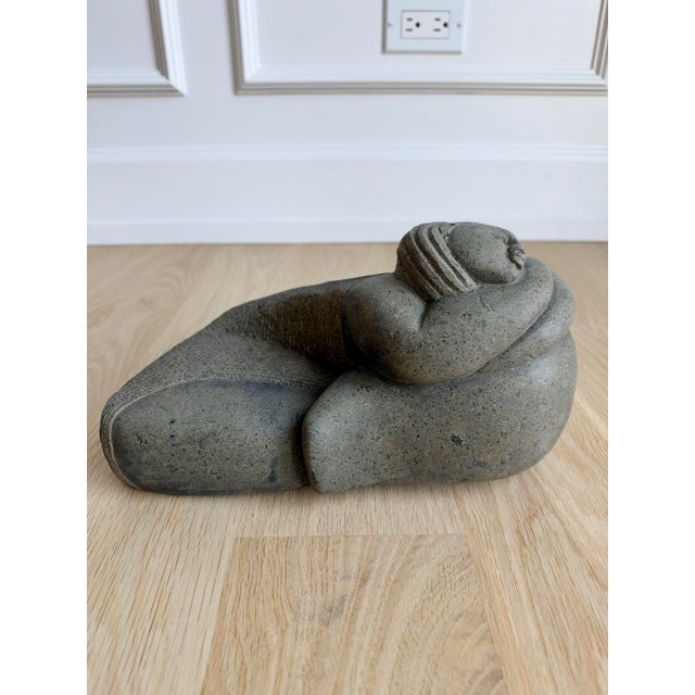Contemporary Vintage Botero-Inspired Hand-Carved Stone Reclining Woman Sculpture – Indoor or Garden Art For Sale - Image 3 of 10