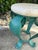 Turquoise Vintage Hand-Painted Iron Side Table With Travertine Top For Sale - Image 8 of 12