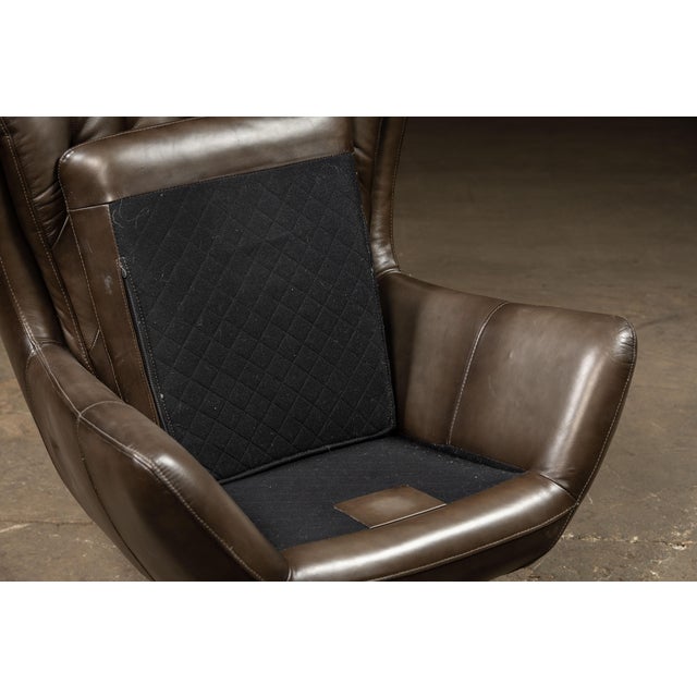 MCM Tufted Leather Wingback Swivel Chair With Ottoman in Grey For Sale - Image 11 of 12
