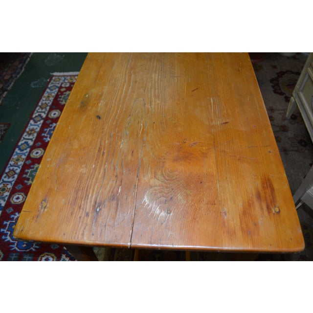 Wood Antique Rustic Pine Work / Side Farmhouse Kitchen Table With Long Drawer For Sale - Image 7 of 18