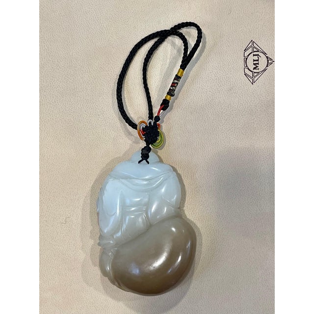 Certified Vintage Carved Jade Laughing Buddha Large Pendant / Necklace / Hanging For Sale - Image 14 of 18