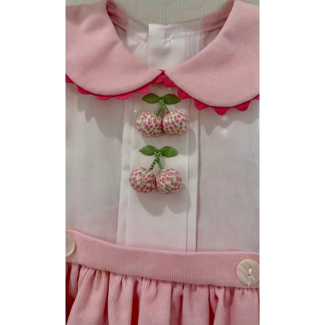 Nursery Art: Women's Exchange Pink Cherry Dress Framed in a White Wood Shadow Box For Sale - Image 4 of 10