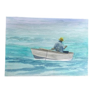 Signed Original Watercolor Seascape by Nancy Smith "The Fisherman" For Sale