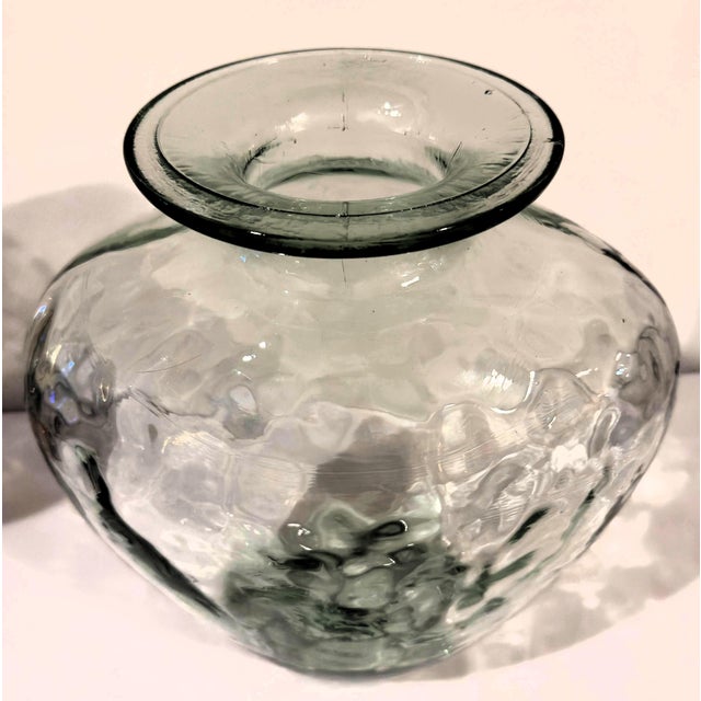 Contemporary Vintage Statement Hand-Blown Recycled Glass Dimpled Vessels Spain - Pair (14.25" / 11.5") For Sale - Image 3 of 18