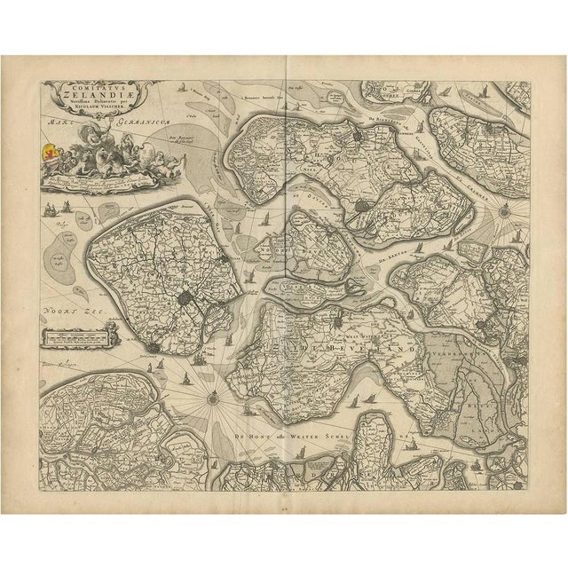Antique Map of Zeeland the Netherlands by N. Visscher, 1690 For Sale