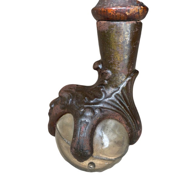 Late 19th Century Arts and Crafts Era Oak Side Table With Huge Metal and Glass Ball-and-Claw Feet For Sale - Image 4 of 10