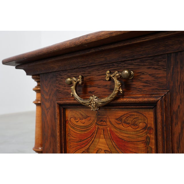 Neo-Renaissance Walnut Chest with Inlaid Front Panel and Turned Columns, Belgium, 1880s For Sale - Image 9 of 15