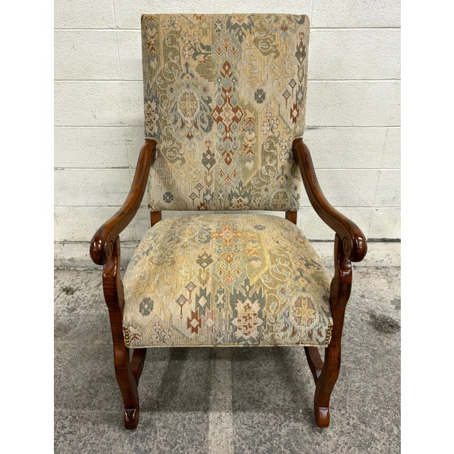 French Vintage Parker Southern French Louis XIII Regency Style Library Armchair For Sale - Image 3 of 12