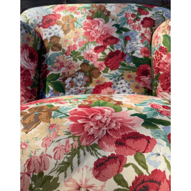 1980s Custom Floral Upholstered Club Chair Attributed to Mario Buatta For Sale - Image 5 of 18