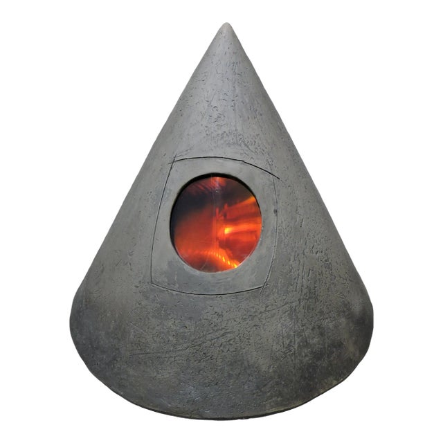 "Large Cone With Lines" Abstract Raku Ceramic and Holography Sculpture For Sale