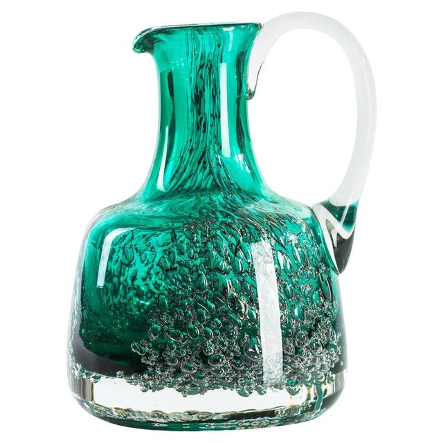 Vintage Bubble Green Glass Pitcher, Austria, Mid-20th Century For Sale - Image 6 of 6