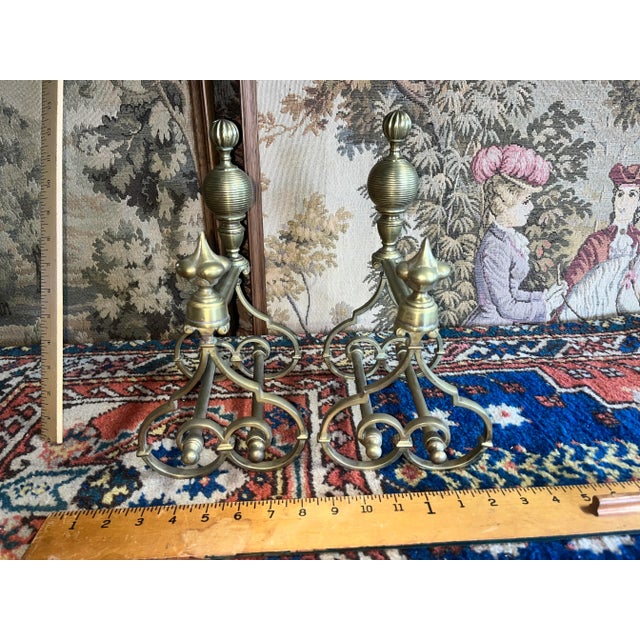 Mid 20th Century Vintage Mid 20th Century Solid Brass Andirons - a Pair For Sale - Image 5 of 9