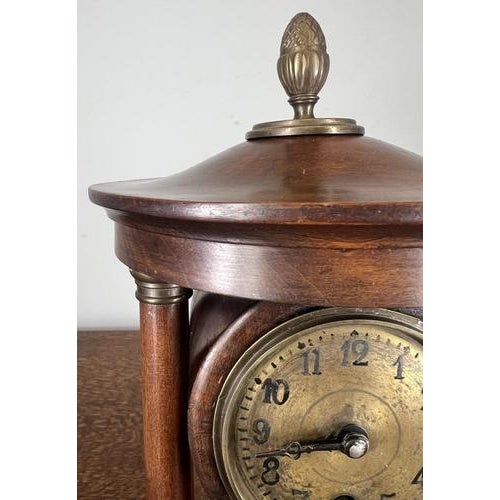 Brown Vintage French Style Oak Column Mantel Clock For Sale - Image 8 of 13