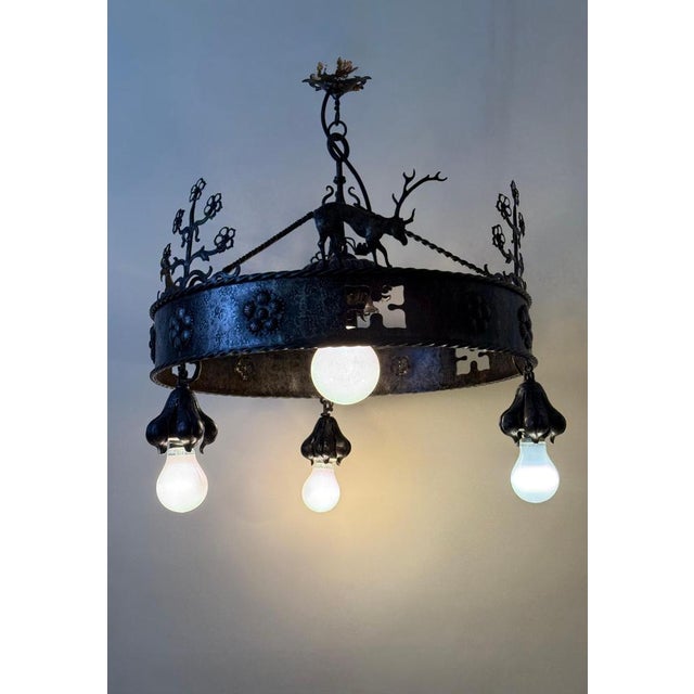 Hand-Forged Animal Motif Iron Chandelier, 1920 For Sale - Image 17 of 18