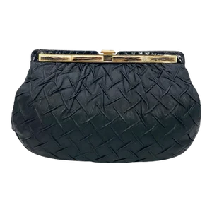 Judith Leiber Black Pleated Leather Resin Bone Top Clutch