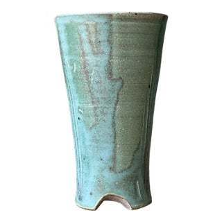 Vintage Studio Pottery Green Vase For Sale