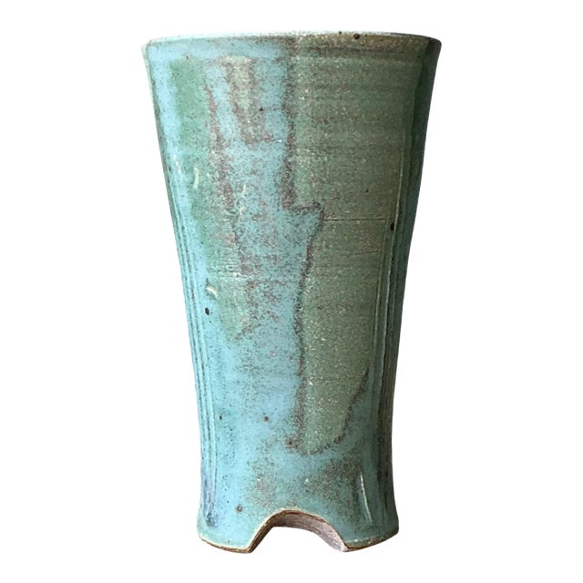 Vintage Studio Pottery Green Vase For Sale