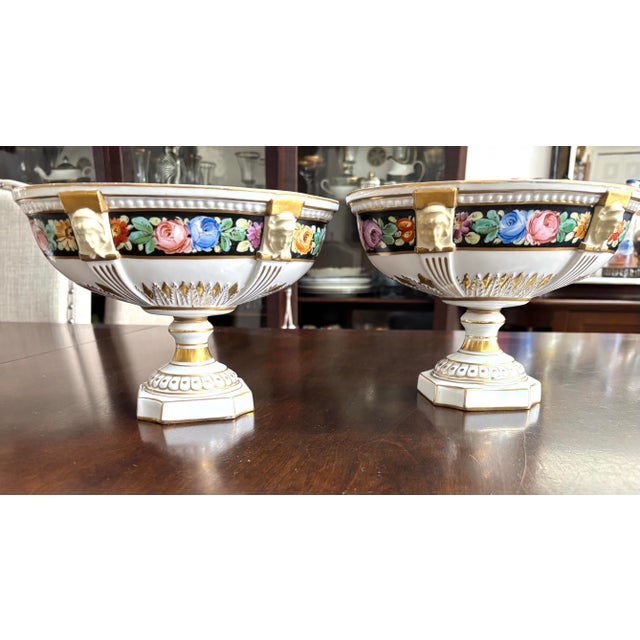 Early 20th Century Gorgeous Antique Pair of Ferdinand Bing & Co. Tazze-(French-Early 20th C. With Gilt Accents and Floral Motif 6 1/4 In. H., 9 In. W., 5 1/2 In. D. For Sale - Image 5 of 12